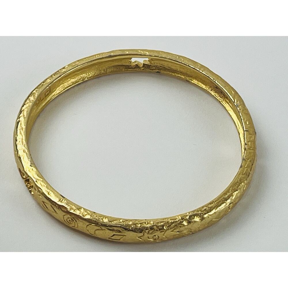 Liz Claiborne Bangle Bracelet Gold Tone Star cut out Etched LCi Moon Spiral Burs - Picture 10 of 11